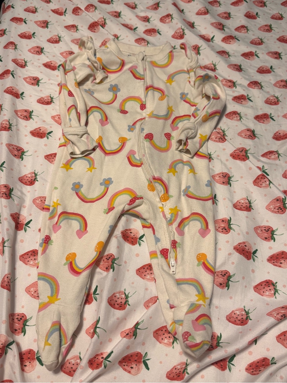 Old Navy Cream Footed One-Piece with Rainbow Print